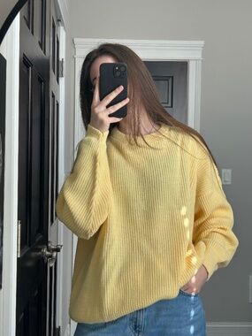 New Vintage Venezia Vitale Yellow Chunky Knit Sweater Oversized Made in USA